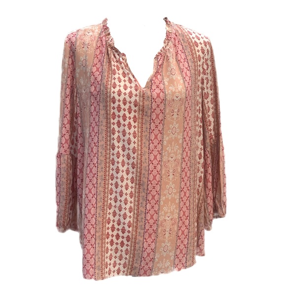 Como Blu Tops - Como Blu Boho Print Top Pink Peach Cream Size Large